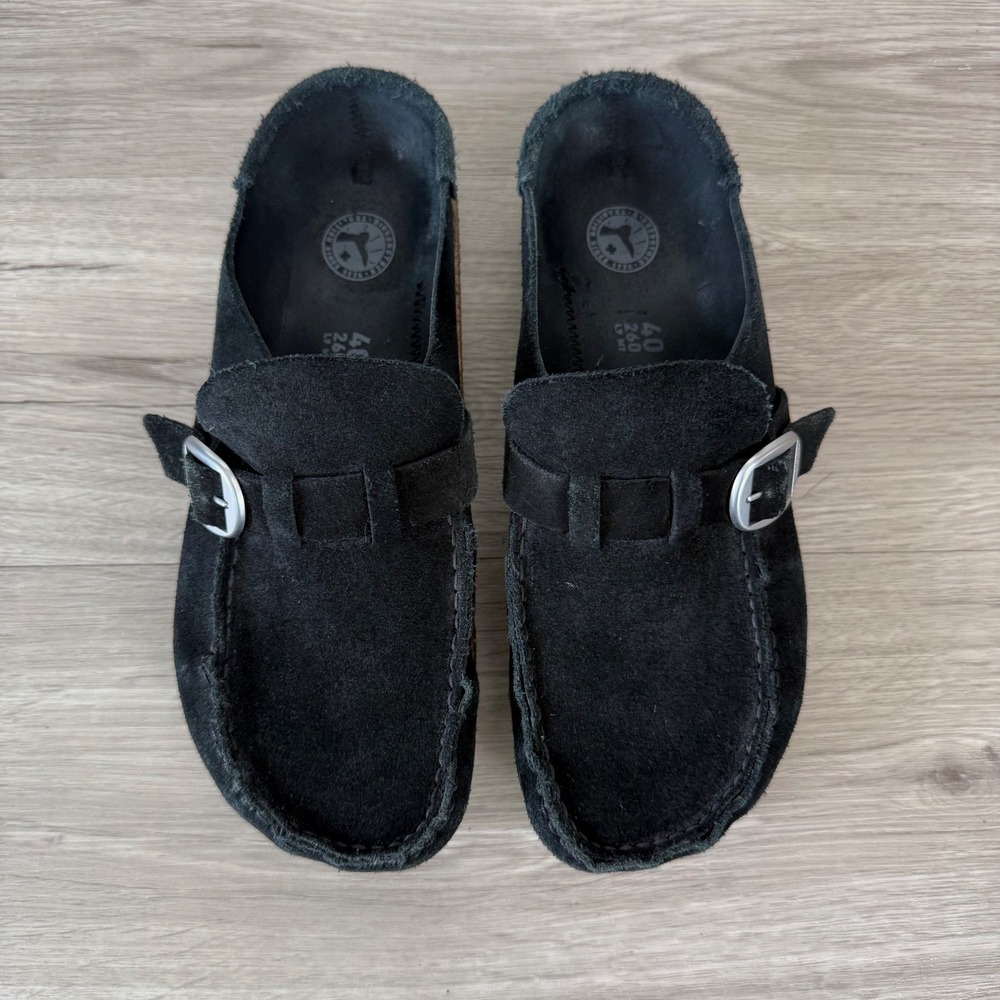 Birkenstock Black Buckley Suede Leather Clog Slip On Size EU40 US9 - Picture 4 of 11